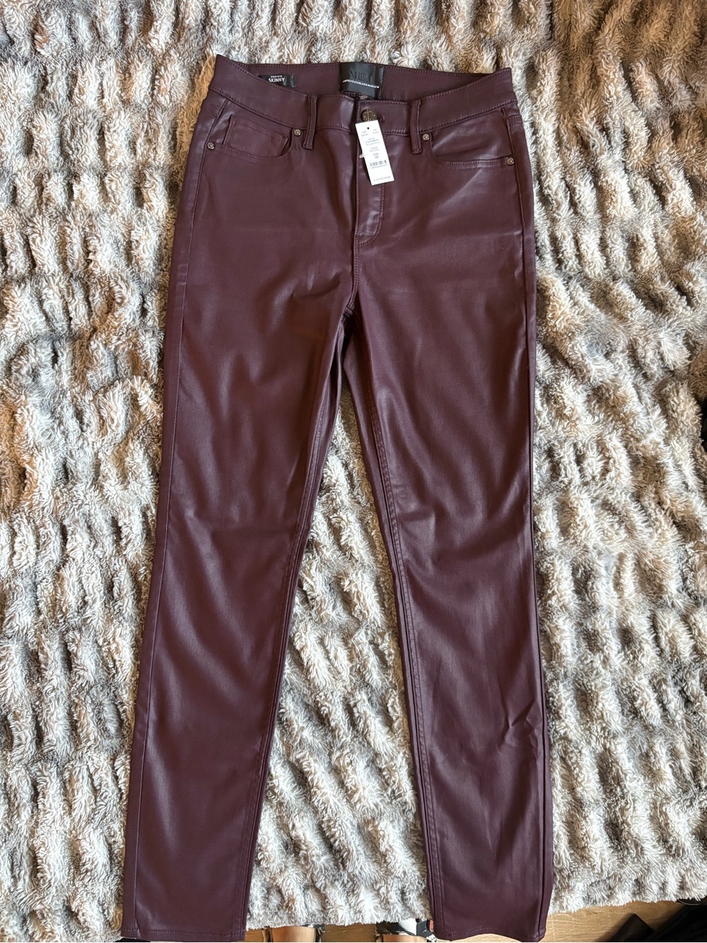 White House Black Market Faux-Leather Skinny Jeans in Burgundy